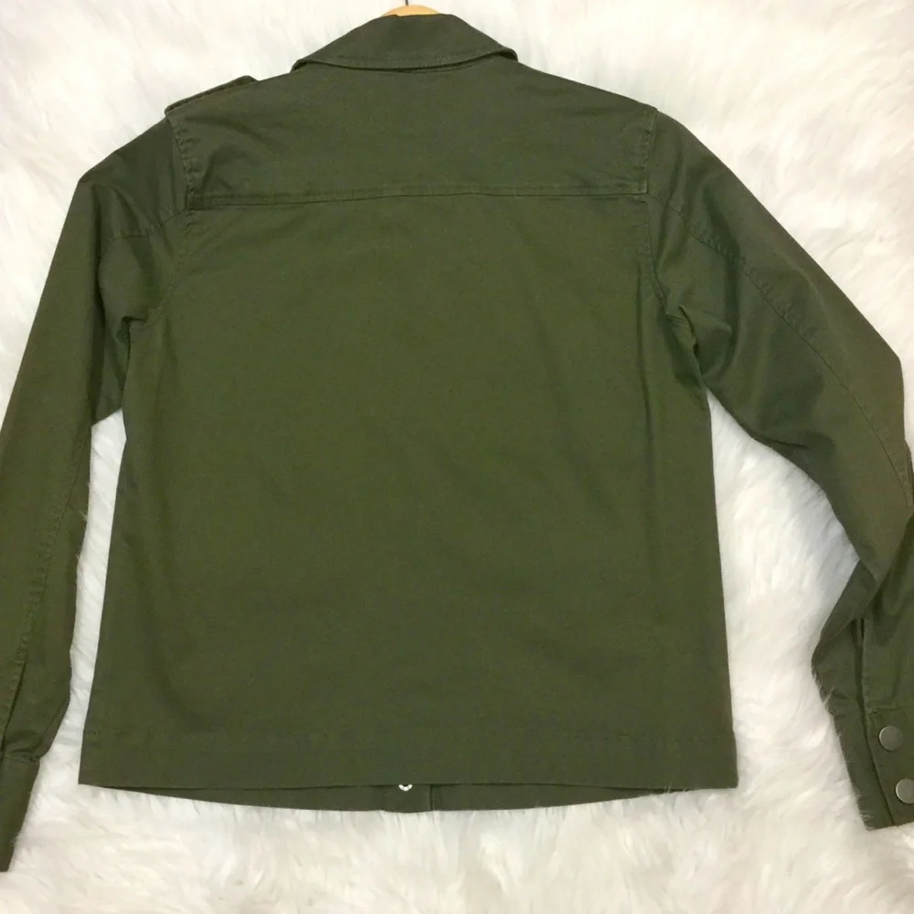 A NEW DAY sz Small Utility Jacket Beaded Trim Lightweight Pockets Olive Green